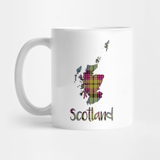 Scotland Pink, Blue and Yellow Tartan Map Typography Design Mug